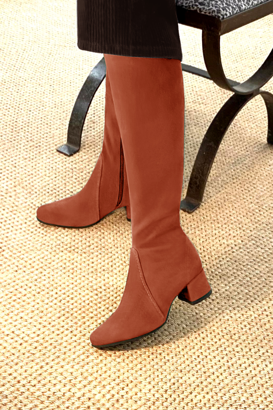 French elegance and refinement for these terracotta orange feminine knee-high boots, 
                available in many subtle leather and colour combinations. Record your foot and leg measurements.
We will adjust this pretty boot with zip to your measurements in height and width.
You can customise your boots with your own materials, colours and heels on the 'My Favourites' page.
To style your boots, accessories are available from the boots page. 
                Made to measure. Especially suited to thin or thick calves.
                Matching clutches for parties, ceremonies and weddings.   
                You can customize these knee-high boots to perfectly match your tastes or needs, and have a unique model.  
                Choice of leathers, colours, knots and heels. 
                Wide range of materials and shades carefully chosen.  
                Rich collection of flat, low, mid and high heels.  
                Small and large shoe sizes - Florence KOOIJMAN